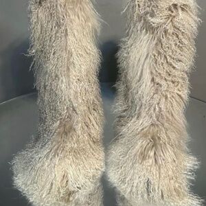 Nude Shaggy Real Fur Knee Boots sizes 8.5,9 only